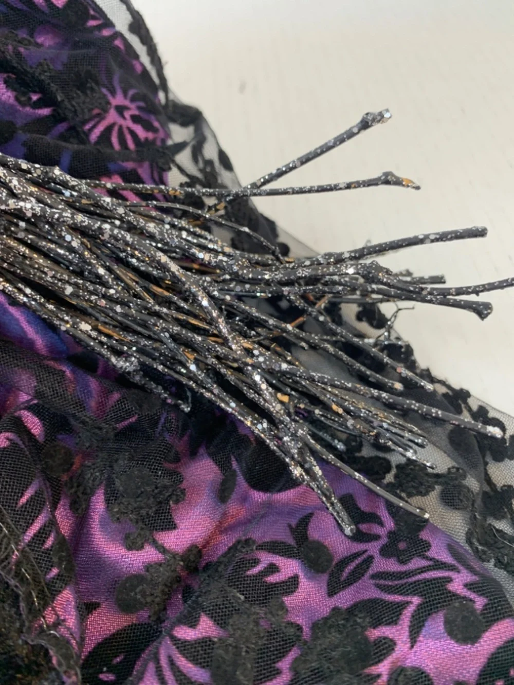 Spooky Old Witch With Broom Doll Shelf Sitter Purple Black Halloween Scary Decor